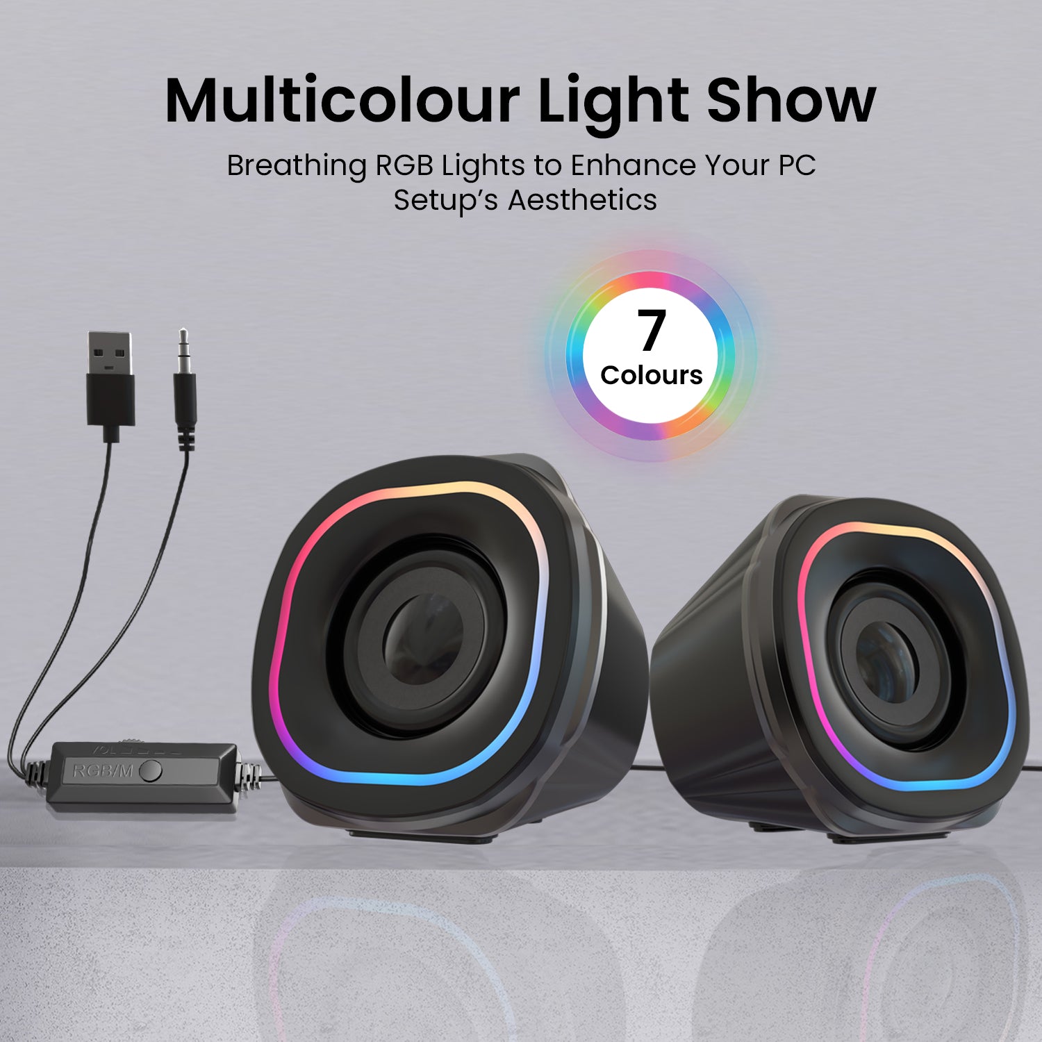 black Portronics In Tune 5 12 watts portable usb pc speaker comes with multicolor rgb lights