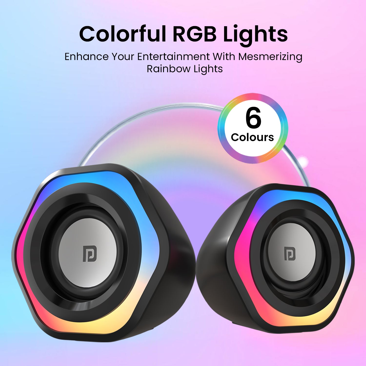 Black Portronics In Tune 4 6 watts portable usb speaker comes with colorful rgb lights