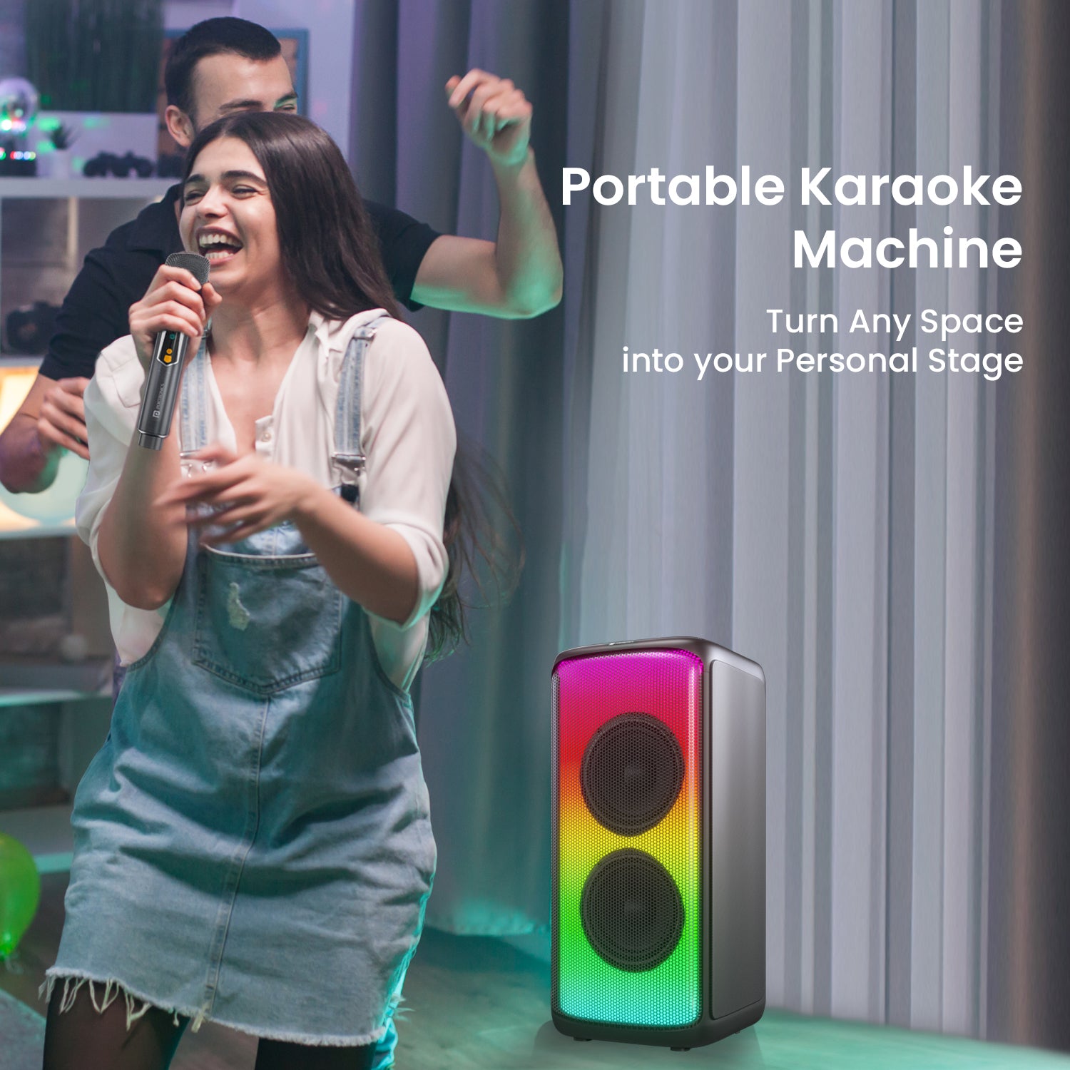 Portronics Iron Beats portable party speaker | Bluetooth party speaker with multi connectivity| 250w party speaker| wireless party speaker| Portable wireless Speaker with portable karaoke mic. Black