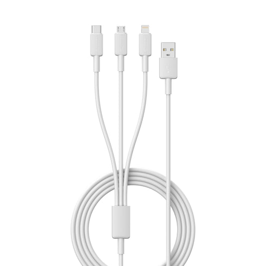 White Simplify charging with Portronics Konnect Link 3. Connect Lightning, Micro USB, and Type-C devices with this compact, tangle-free 3-in-1 cable. Efficient and convenient charging solution