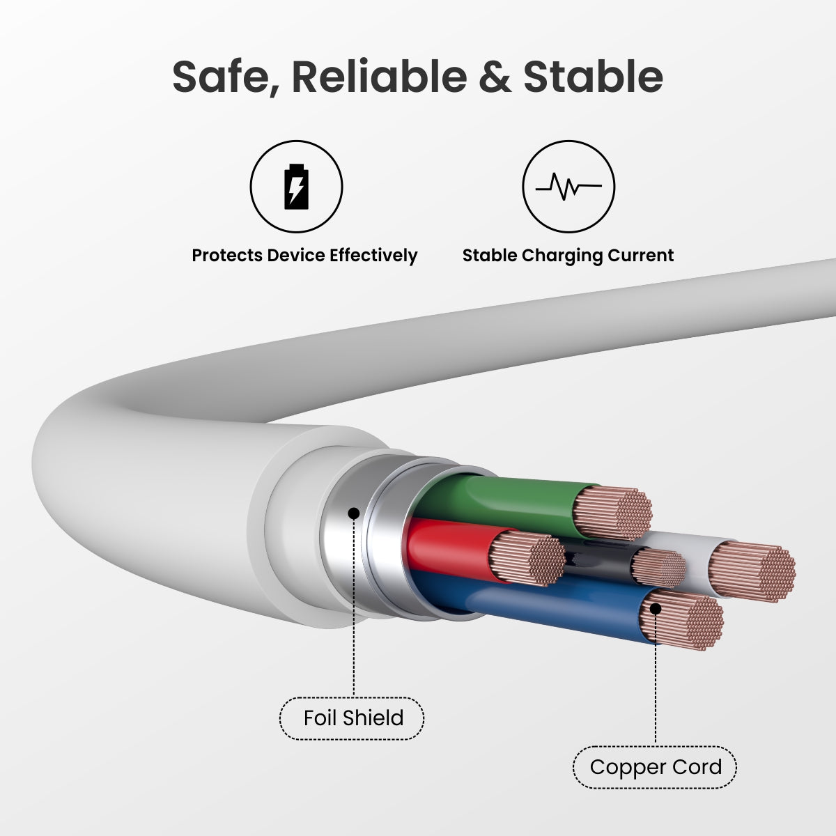 White| Portronics Konnect Link 3 safe cable 