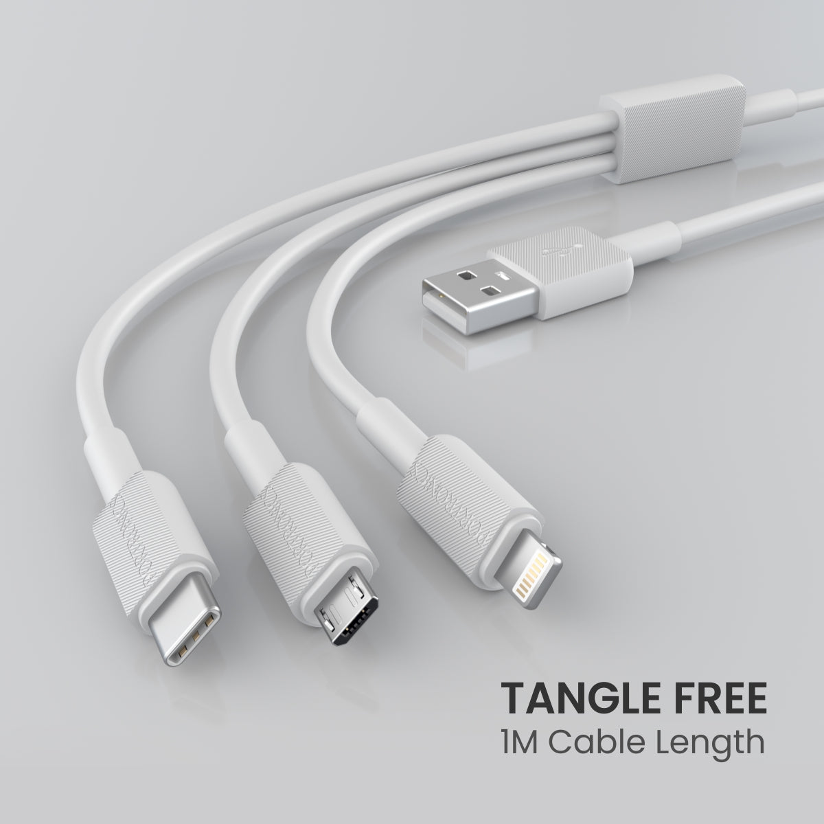 White| tangle free charging and data transfer cable 