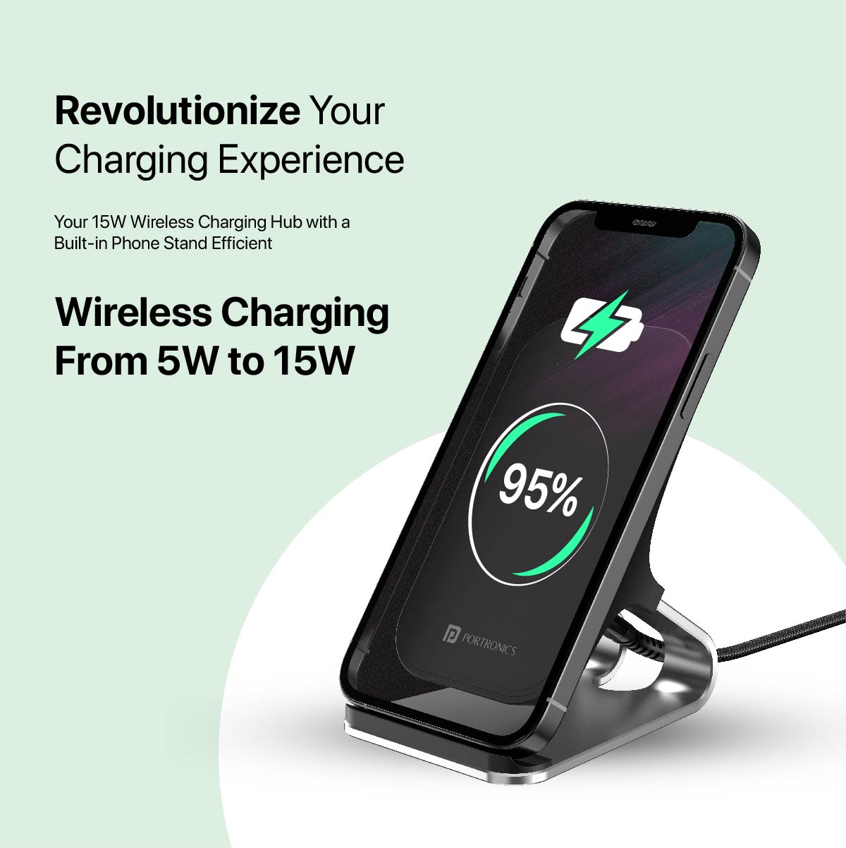 Portronics freedom 15 plus Black wireless charging pad for 5w to 15w| fast wireless charger for iphones 