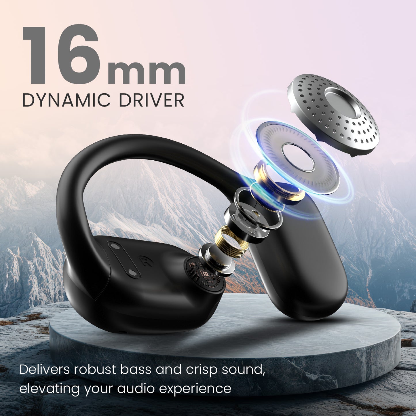 Black Portronics harmonics twins 30 open-ear best bluetooth earbuds come with 16mm high quality drivers