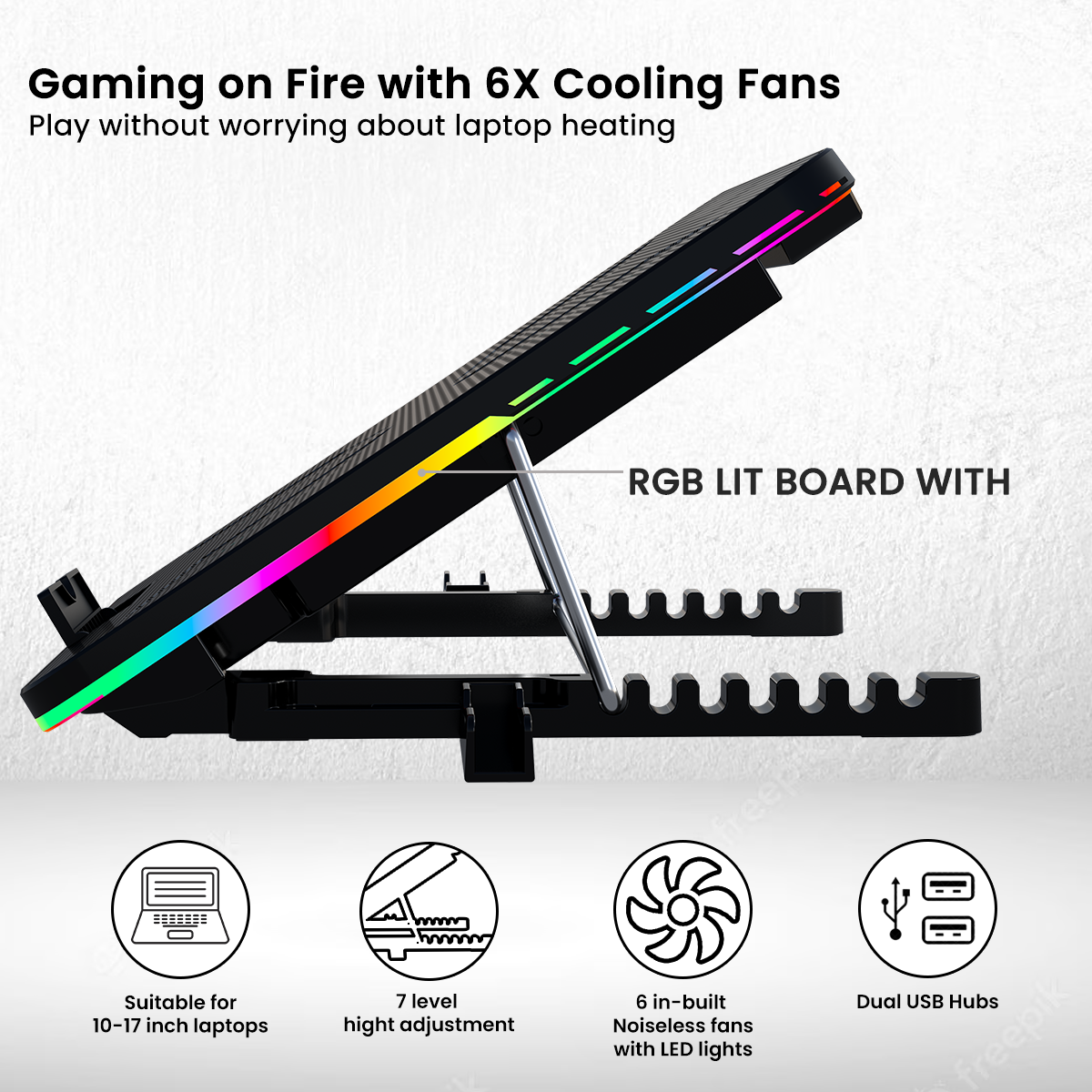 Black Portronics My Buddy Air Cooling Pad: Laptop stand with RGB Light Board