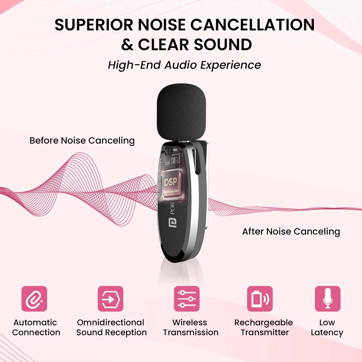 Portronics dash 5 omni direction wireless microphone audio accessories comes with noise cancellation. Black