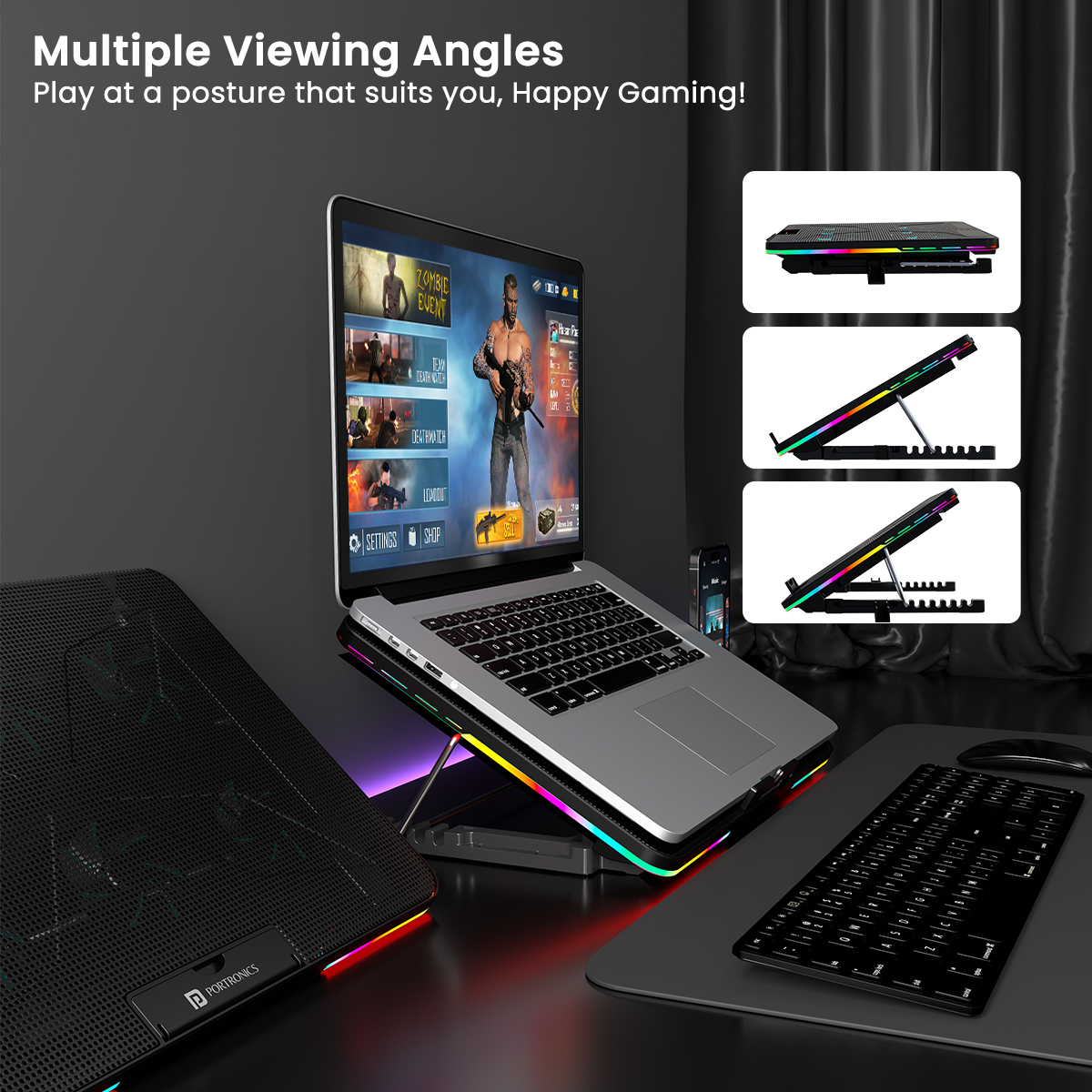 Black Portronics My Buddy Air Cooling Pad: Portable Laptop stand with Multiple Viewing angles