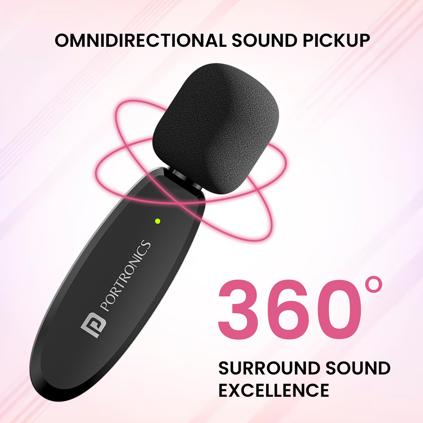 Portronics dash 5 omni direction 3 in 1 wireless microphone audio accessories with 360 degree sound capture. Black