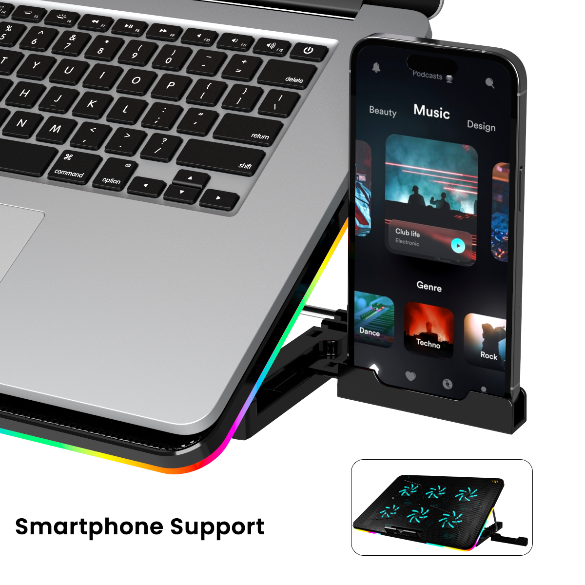 Black Portronics My Buddy Air Cooling Pad: Portable Laptop stand with smartphone holder