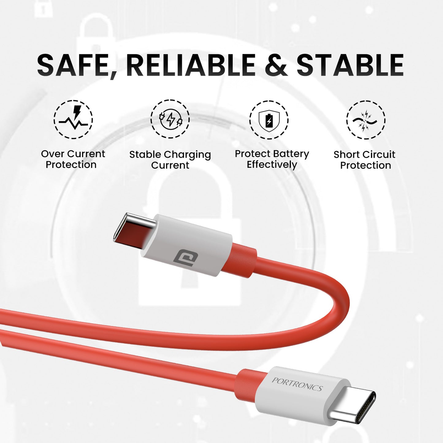 orange Portronics Konnect Dash Max 65w Type to type c fast charging cable
