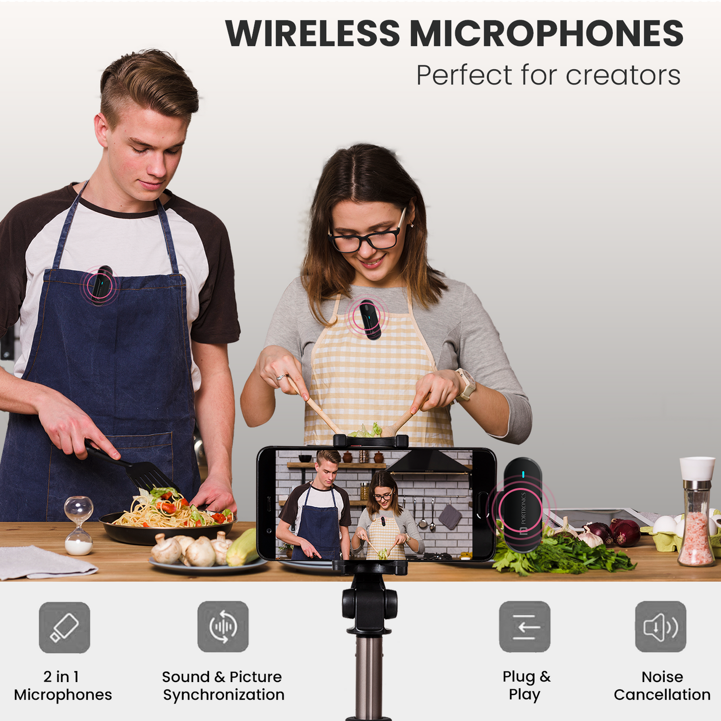 Portronics VlogMate 2 type c wireless microphone audio accessories with plug and play easy connection with crystal clear audio