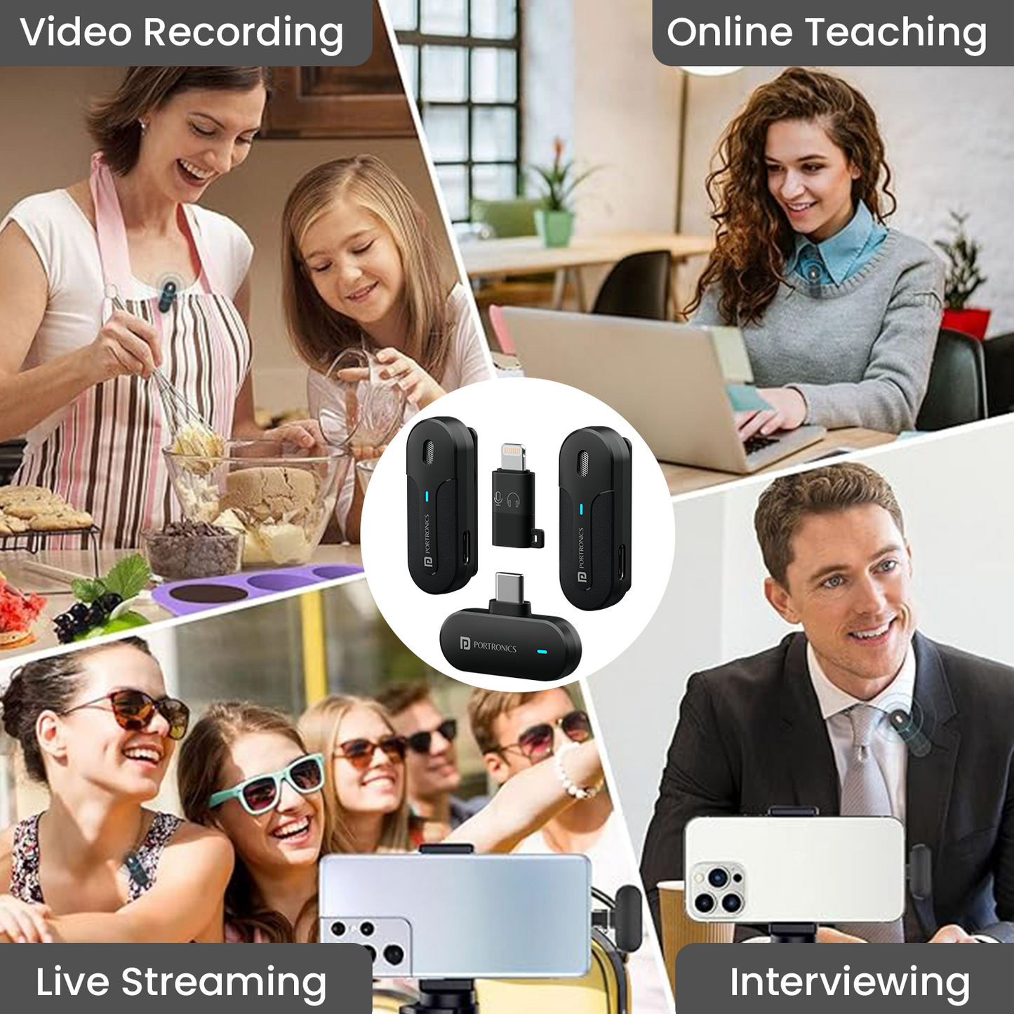 Portronics VlogMate 2 omni direction wireless colloar microphone and 2 in 1 universal receiver audio accessories for youtuber and vlogger