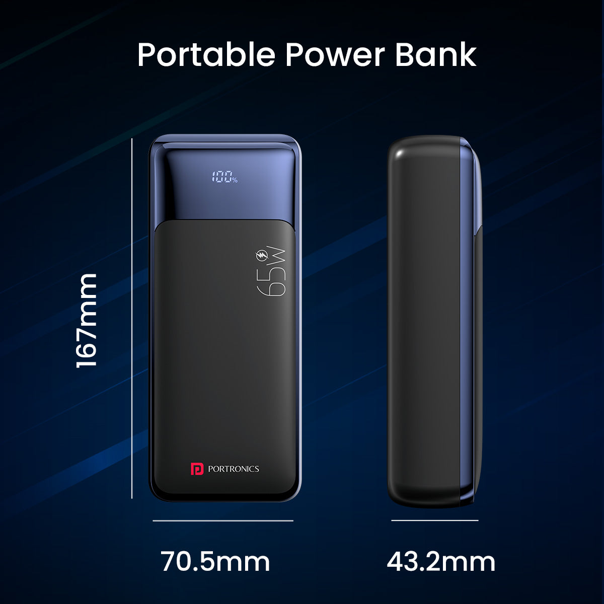 Black Portronics Ampbox 27K 27000mah Power bank with 2 input Micro USB and Type C| power bank for student| best power bank in india| 65w portable power bank in India