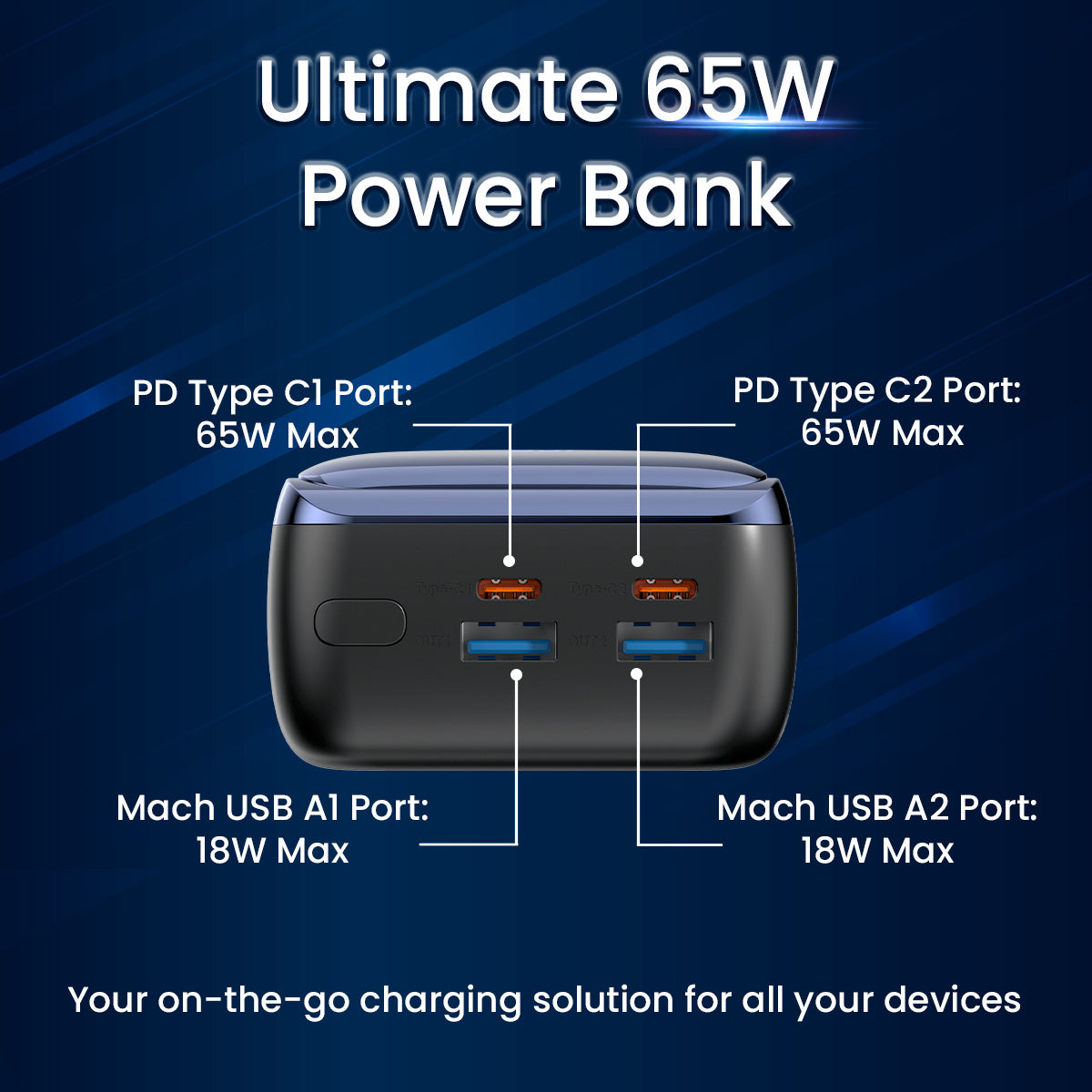 Black Portronics Ampbox 27K 27000mah power bank fast charging power bank with 65w max output| power bank for laptopbest powerbank for student |65 watt power bank online

