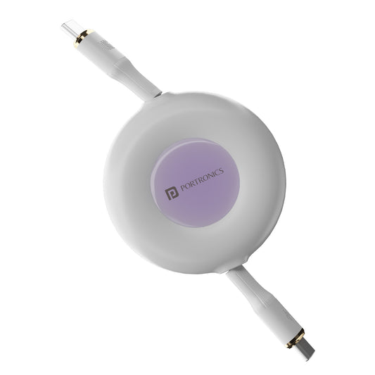 White Portronics Konnect Recoil - 60W fast Charging cable| 60W Retractable Charging Cable| Type-C to Type-C cable|