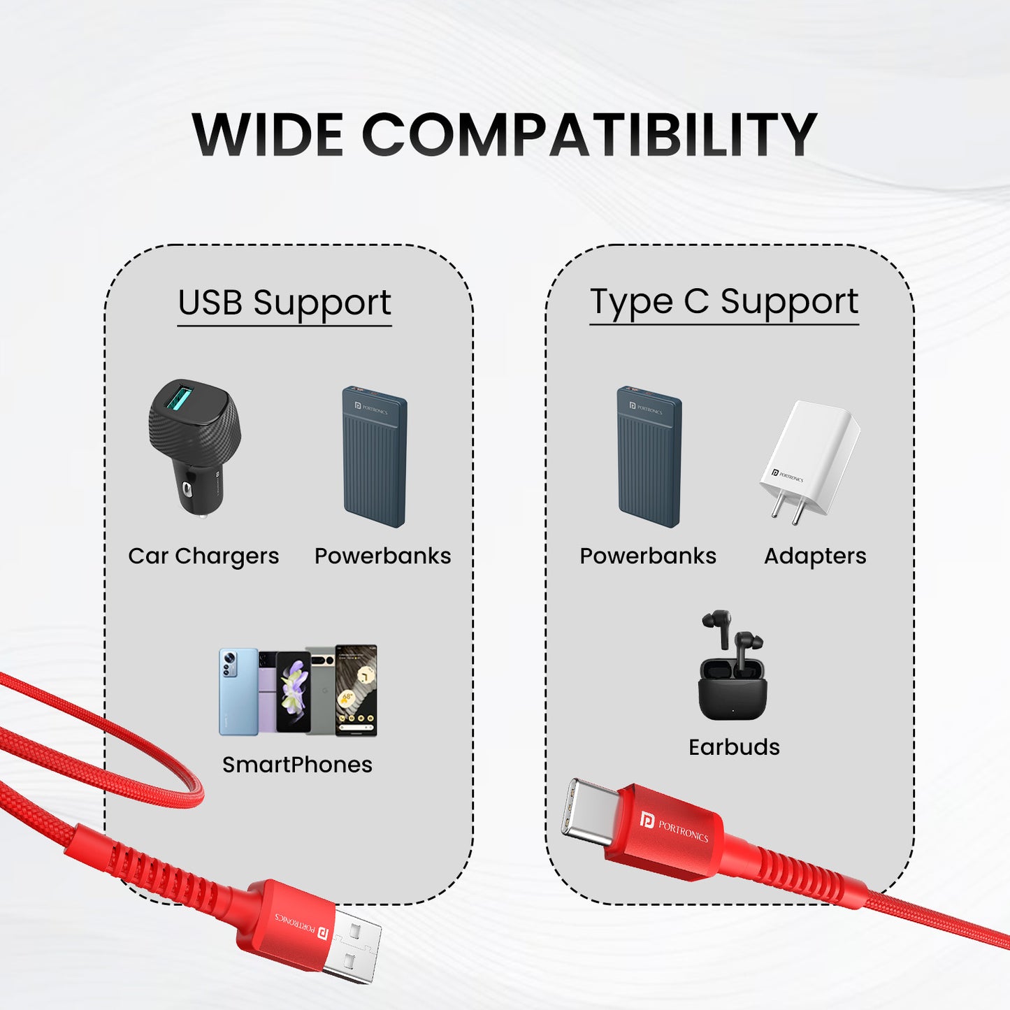 Red Portronics Konnect X - 6A USB to Type C charging cable has versatile features