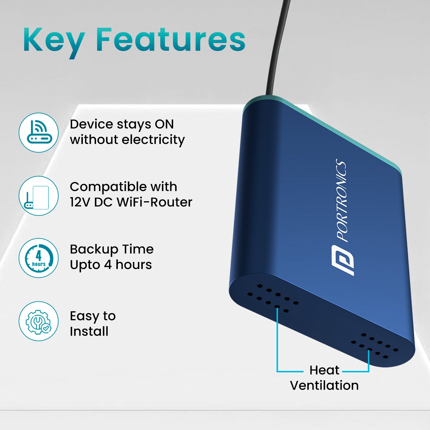 Portronics POWER PLUS 2000mah extended power bank for WiFi router has multiple features. Blue