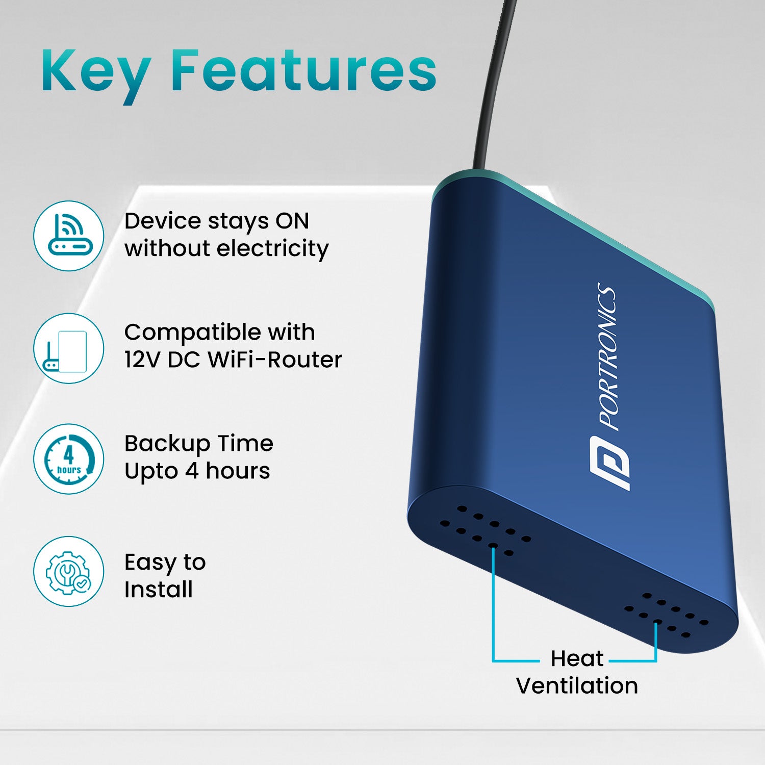 Portronics POWER PLUS 2000mah extended power bank for WiFi router |router ups with multiple features