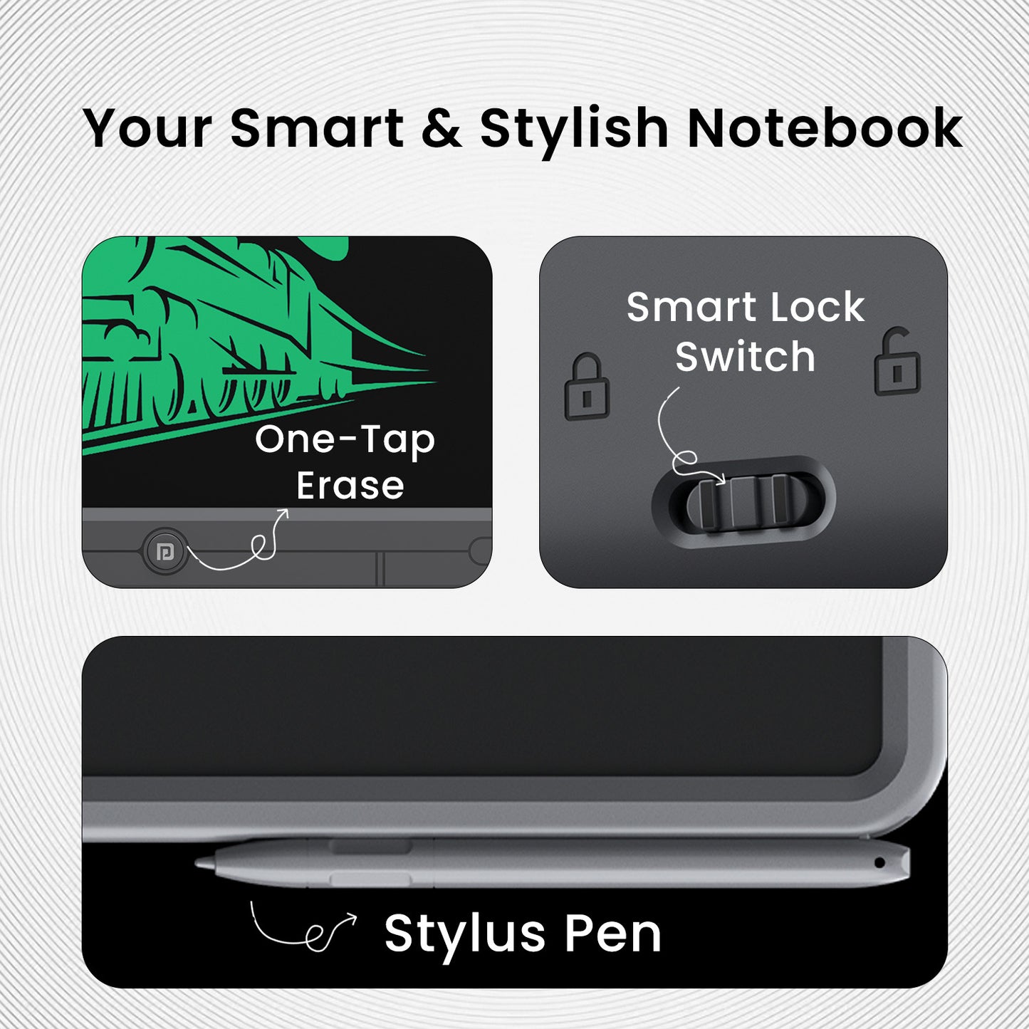 Grey Portronics Ruffpad 21 Lcd writing pad comes with smart lock 