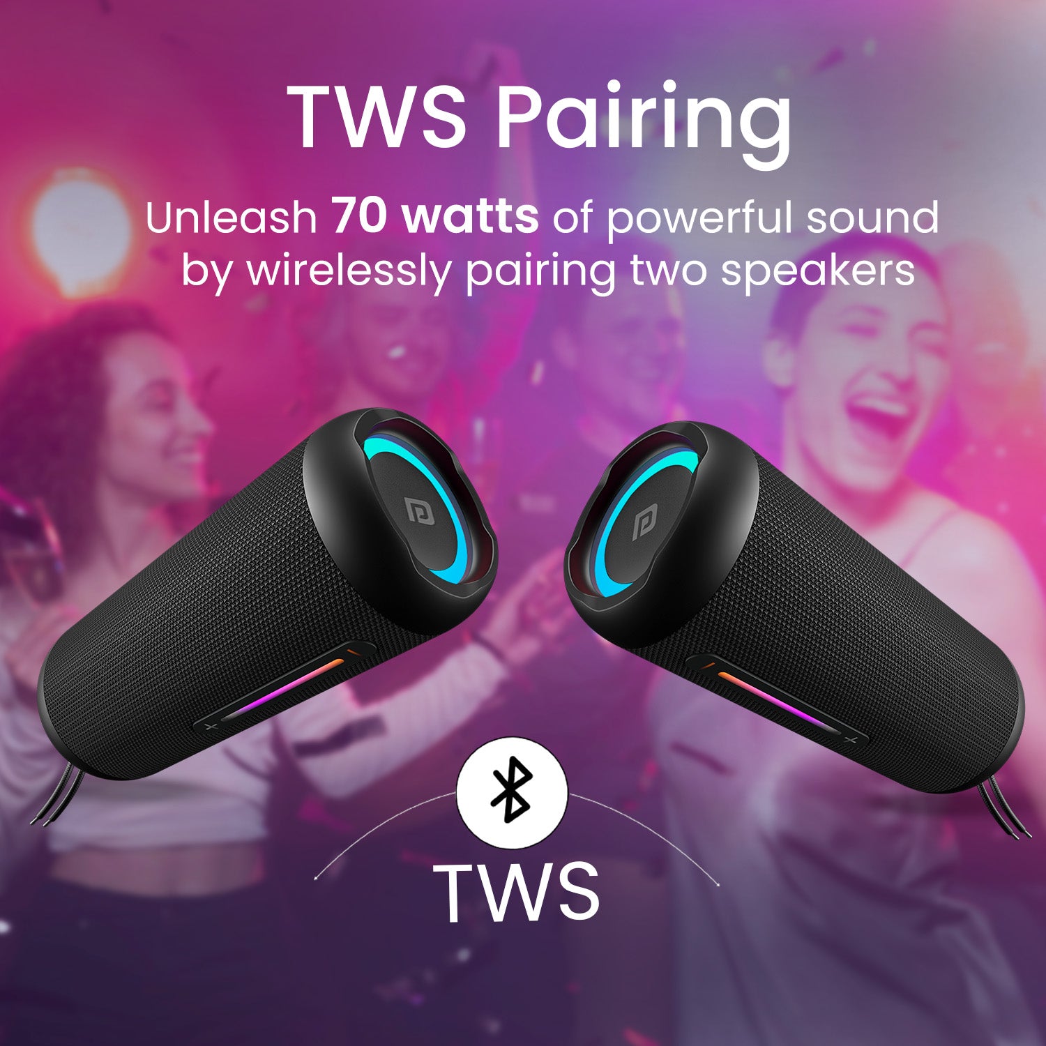 Black Portronics Breeze 6 portable Bluetooth speaker comes with TWS connectivity options to merge two speaker at time for louder music