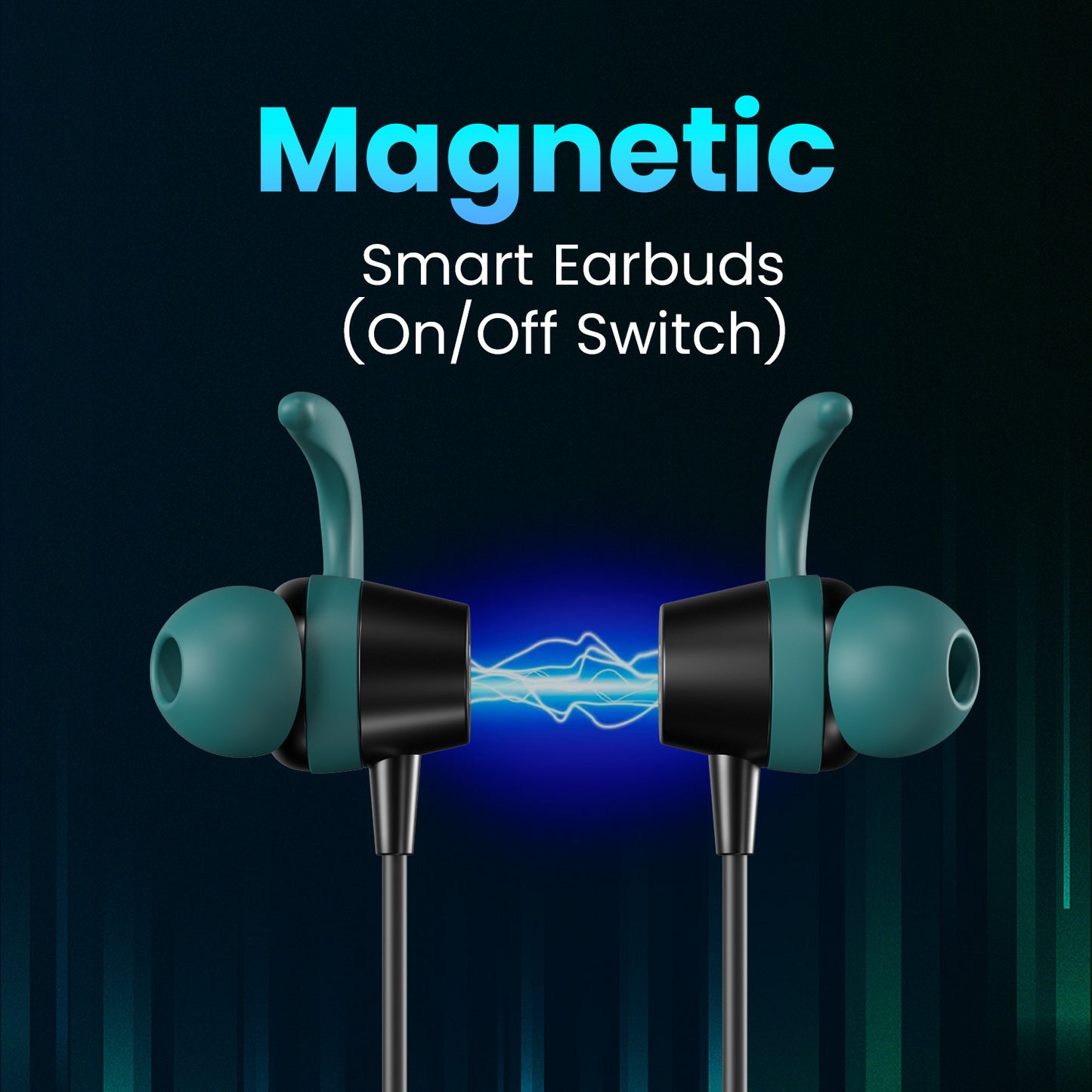 Green Portronics harmonics x2 Neckband Wireless headphones and bluetooth earphones come with smart magnetic earbuds