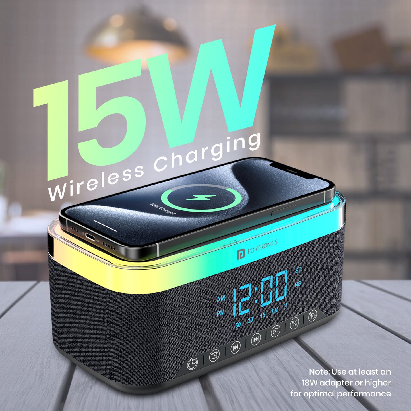 Portronics TriFusion bluetooth speaker comes with wireless charging pad to charge your smartphone while listening music