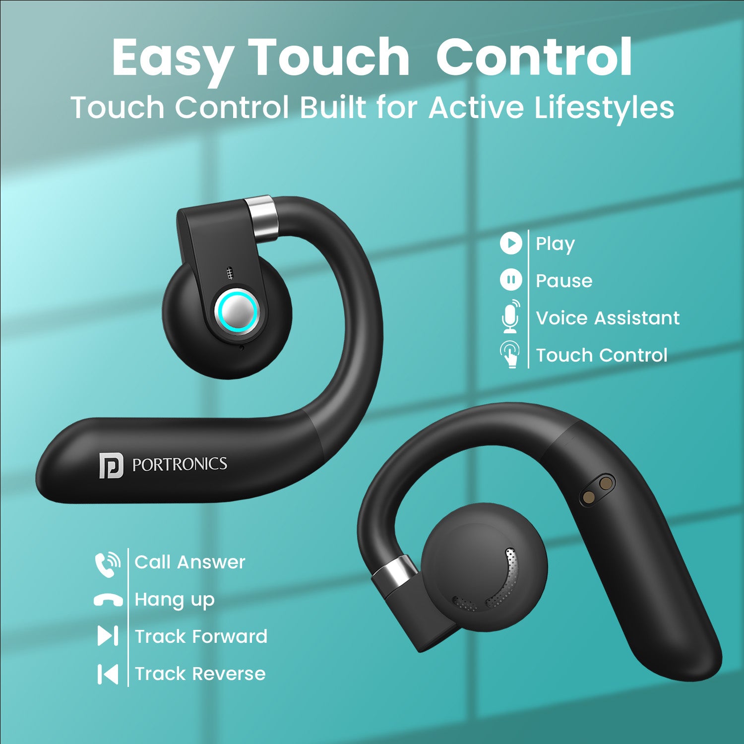 Portronics harmonics twins S14 open-ear wireless bluetooth earbuds comes with easy touch button control for  hassle free operations