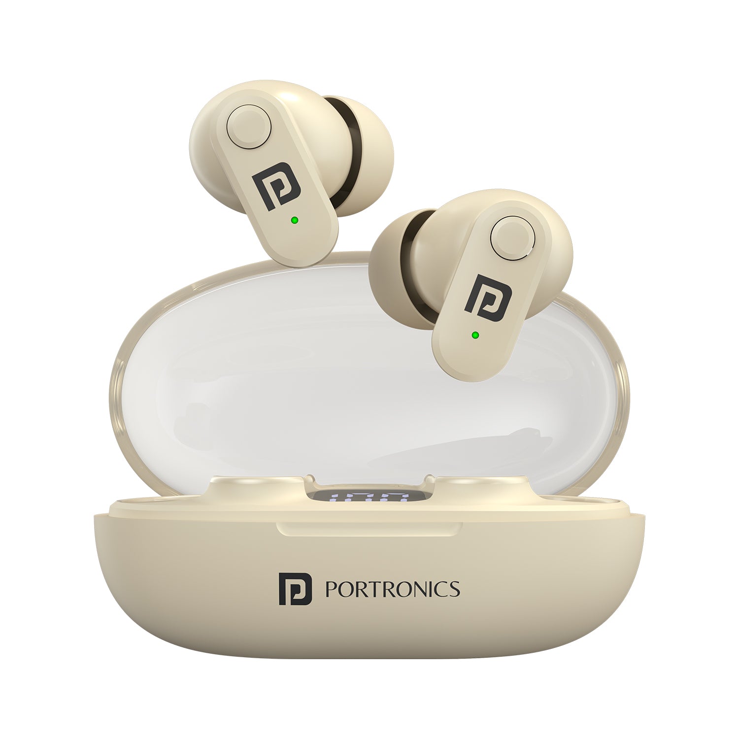 Portronics Harmonics Twins s16 Smart wireless TWS earbuds| earbuds with noise cancelling online| Bluetooth earbuds with mic. Beige