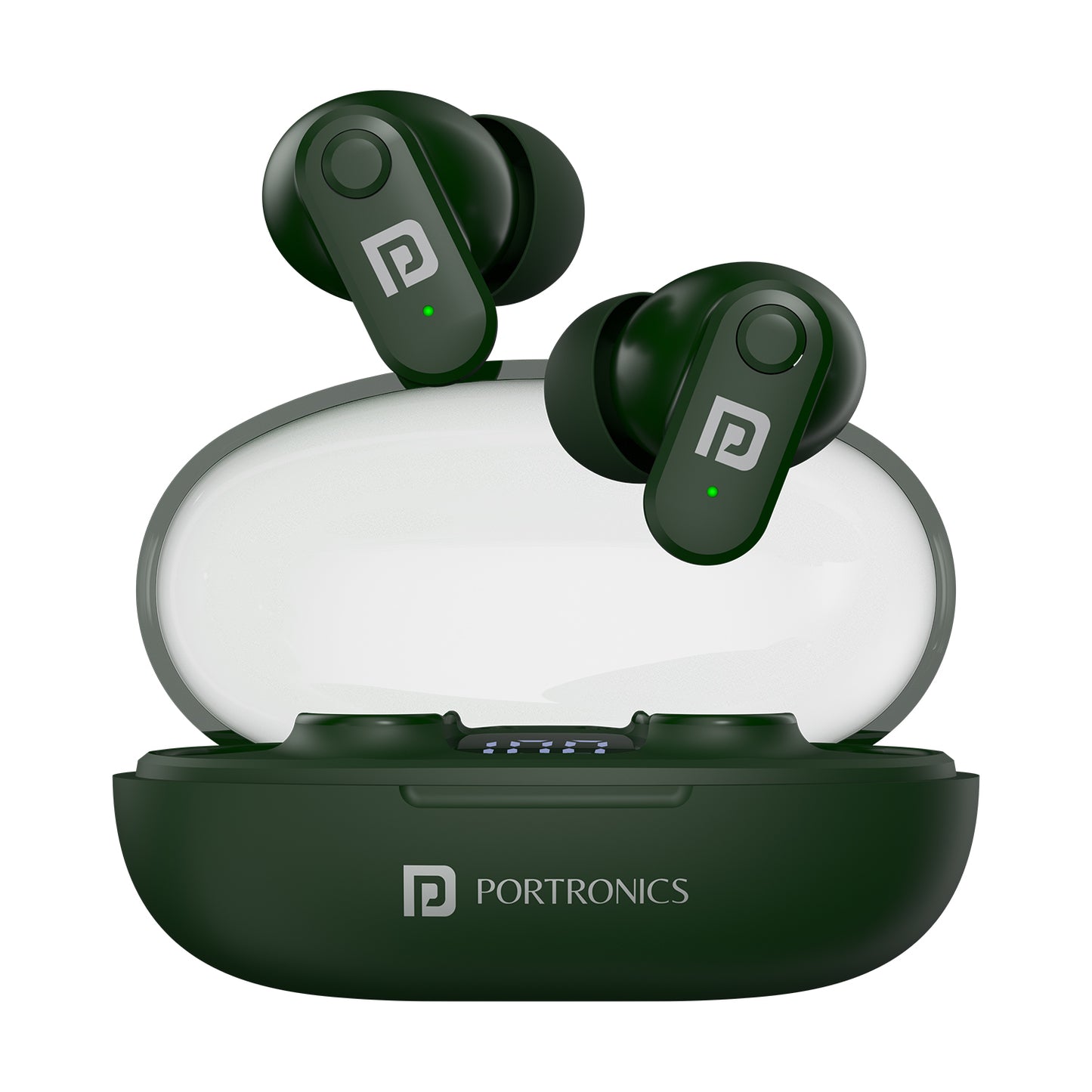 Portronics Harmonics Twins s16 Smart wireless TWS earbuds| earbuds with noise cancelling online. Military Green