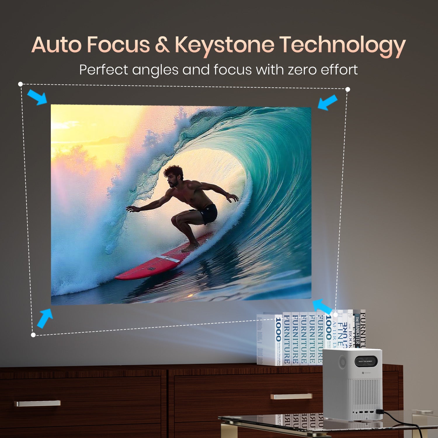 Portronics Beem 500 android mini projector has auto focus and auto keystone features for better screen adjustment| best projector  for movies| home projector online  at best price|   beem 500 smart led projector in India