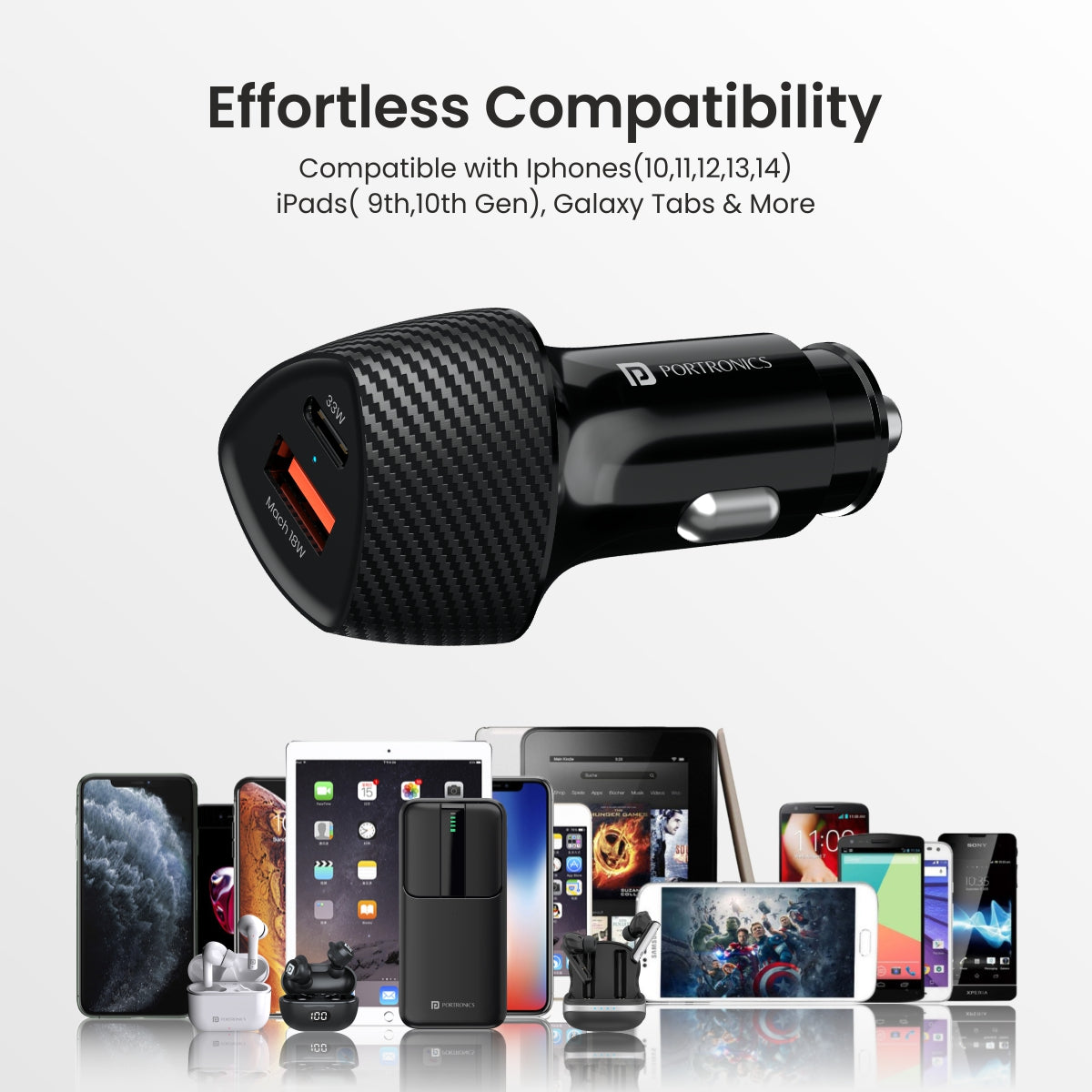black Portronics car power16 effortless compatibility car charger at best price