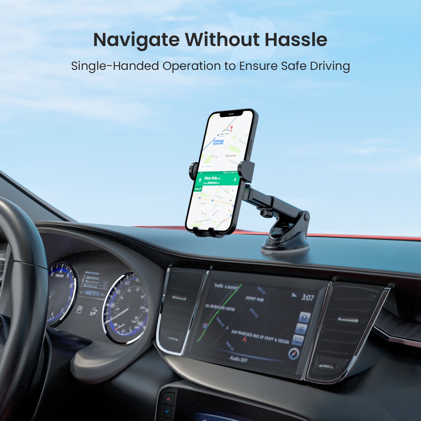 Black Portronics Clamp M3 car Smartphone holder for safe driving while navigation