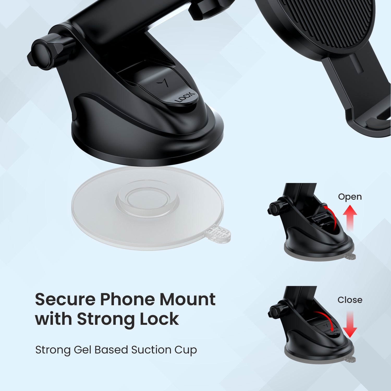 Black Portronics Clamp M3 car Smartphone holder with secure phone mount  and strong lock