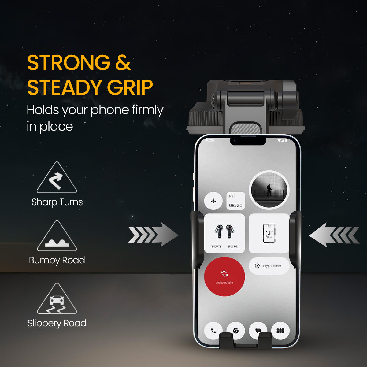 Portronics Clamp M5 mobile holder for car build with high quality ABS material and compatible with all smartphone