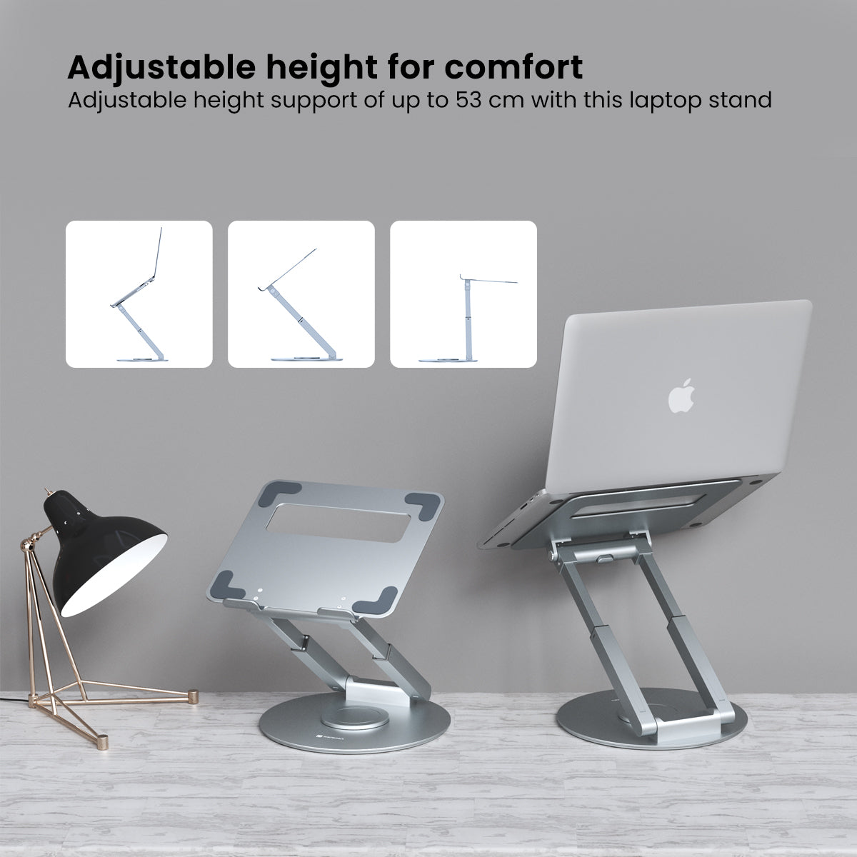 Height adjustable laptop stand from portronics. Silver