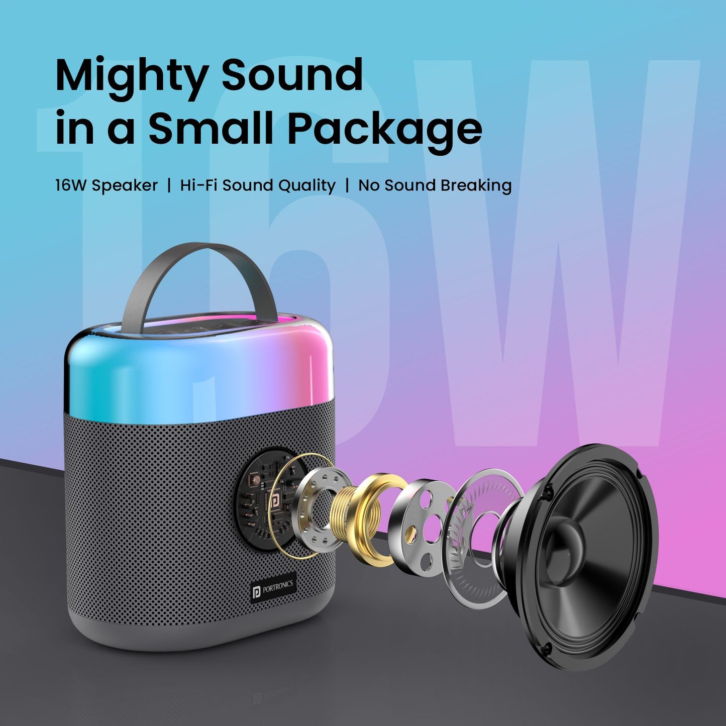 Black Portronics Dash 3 portable bluetooth wireless karaoke mic  party speaker come with 16w powerfull speaker