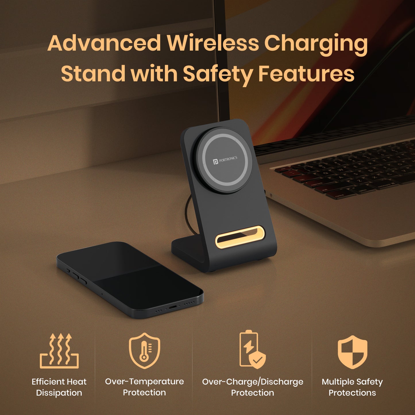 Portronics FLUX  15w wireless charging stand for iphone series| travel friendly wireless charger at best price| best iPhone wireless charger features