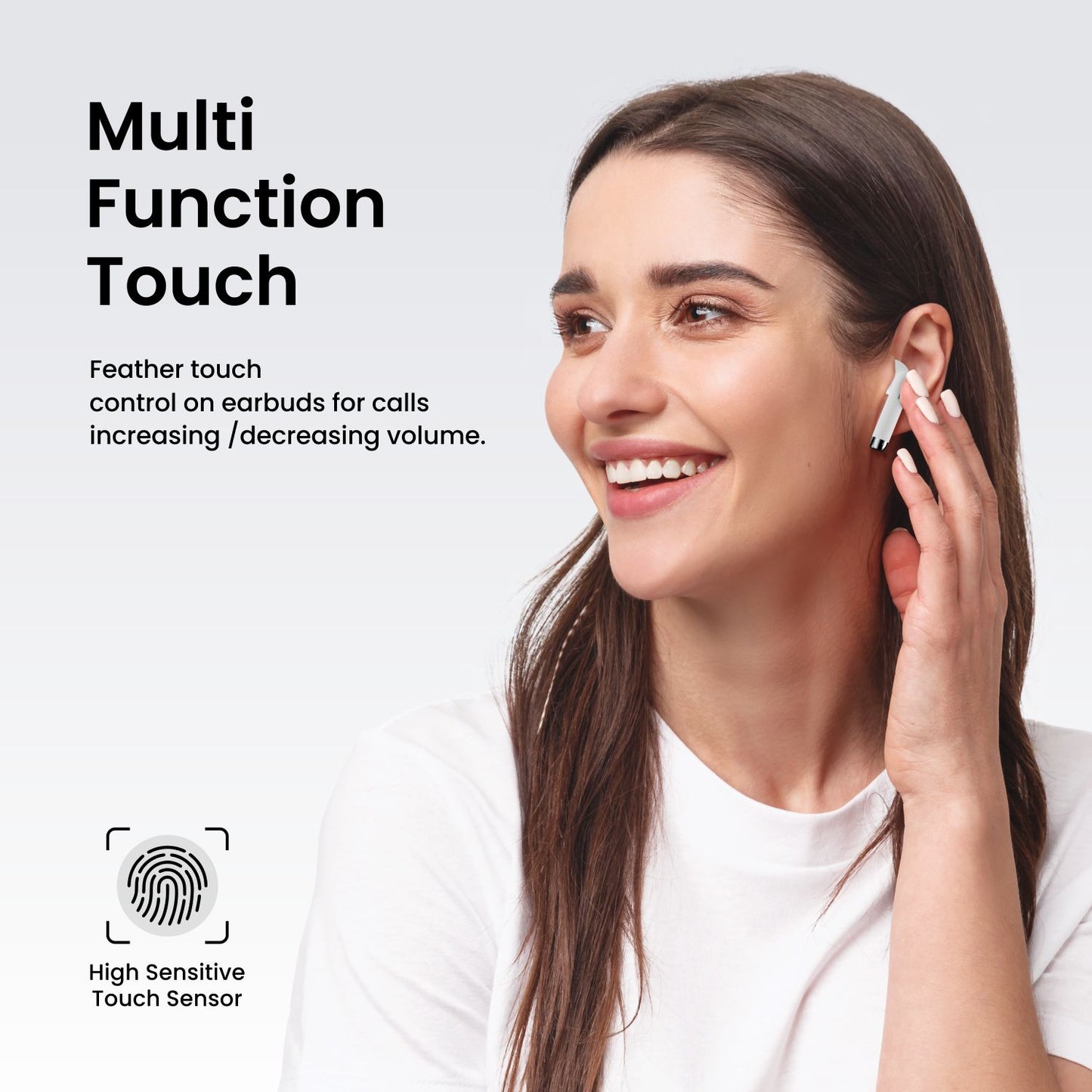 White Portronics Harmonics Twins S8 Best tws bluetooth earbuds comes with multi touch function