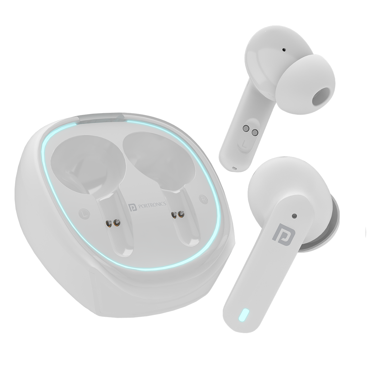 White Portronics Harmonics Twins s11 |wireless earbuds| best earbuds online at low price| Portronics Harmonics Twins S11 wireless Bluetooth earbuds with 4 HD mics and ENC