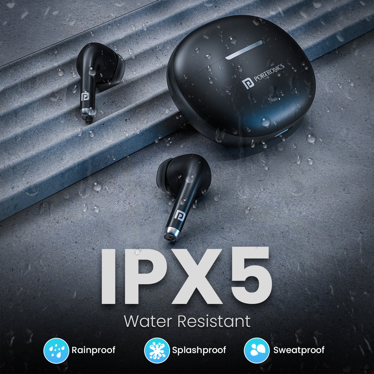 Black Portronics Harmonics Twins s19 TWS earbuds | wireless earbuds with IPX5 water resistant and type c fast charging
