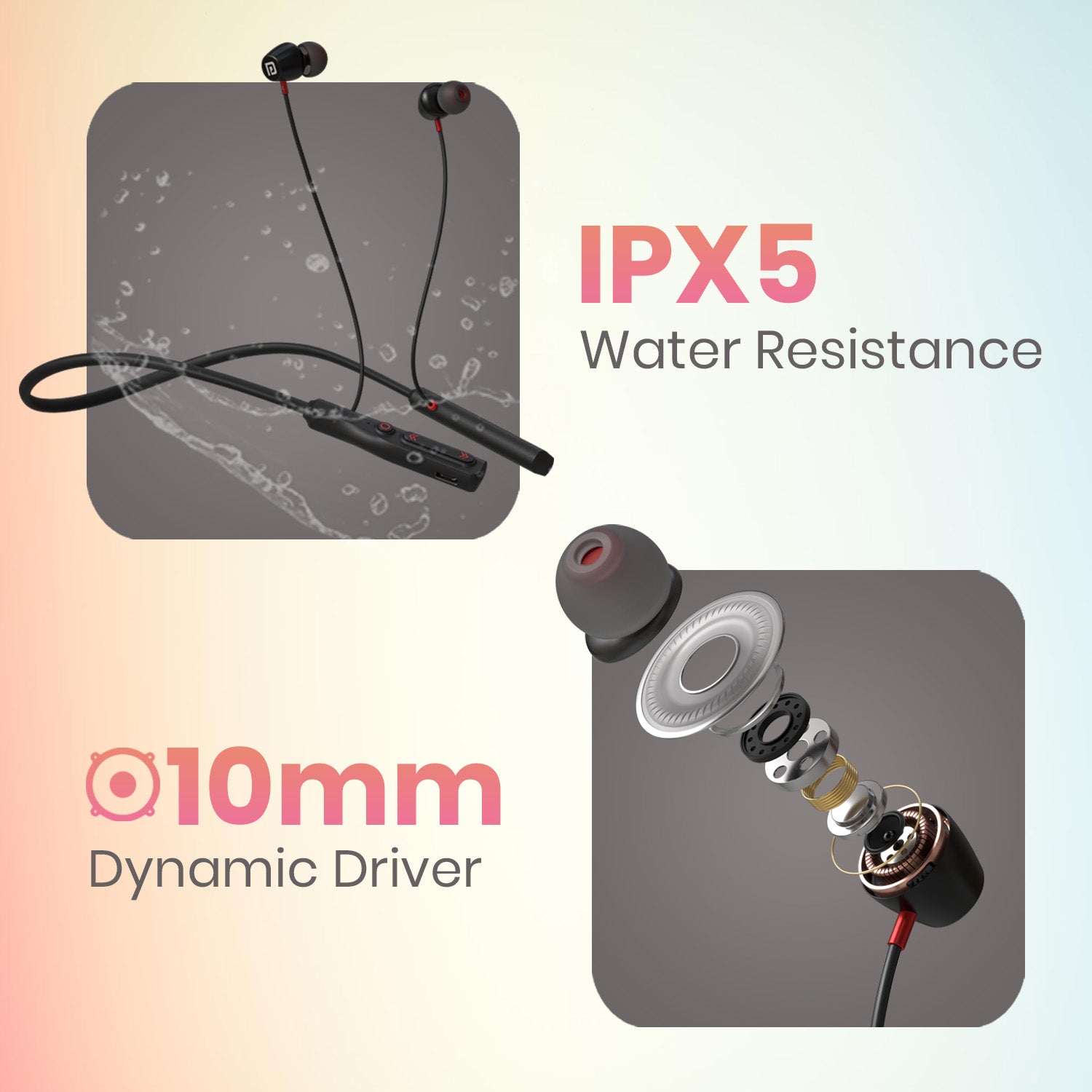 Portronics Harmonics Z11 bluetooth neckband earphones has 10mm dynamic driver| bluetooth neckband with noise cancellation | neckband earphone with water resistance