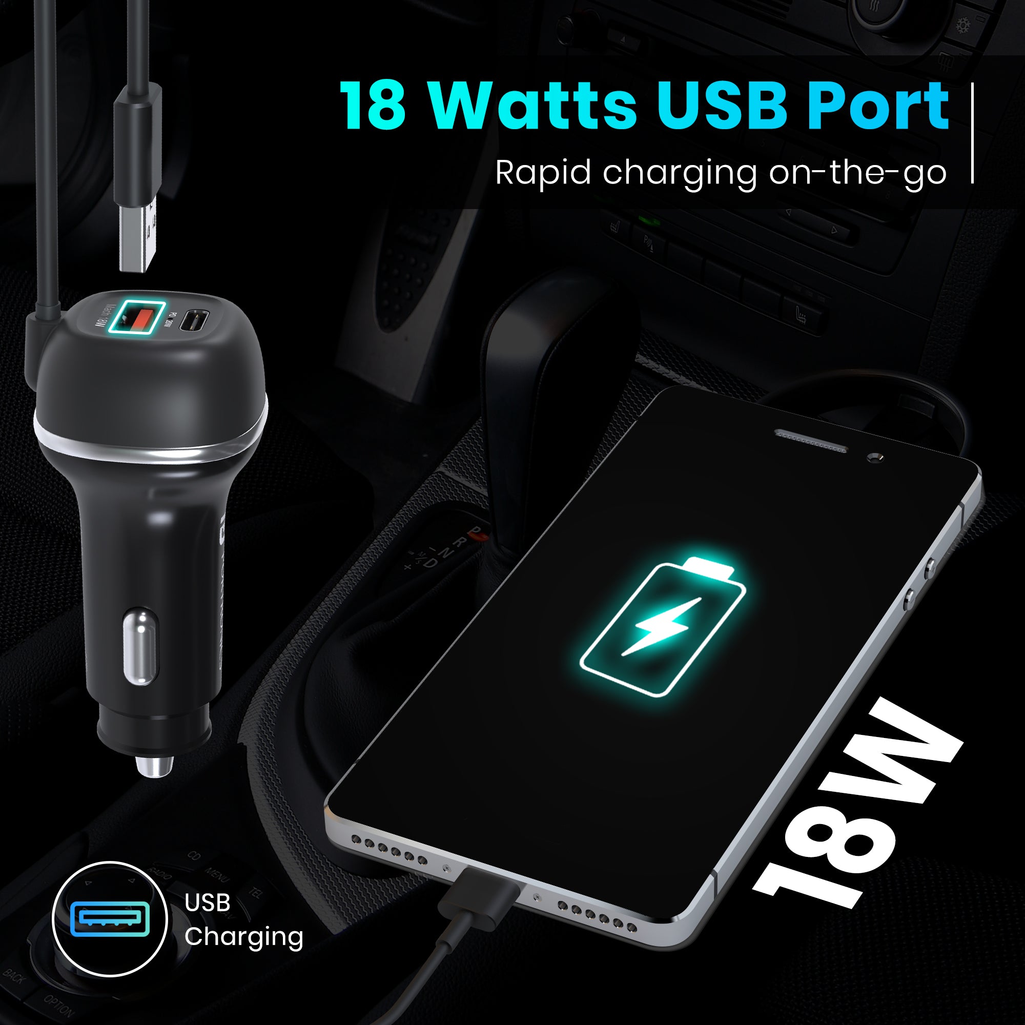 Black Portronics Car Power 1C best car charger best car accessories| 71w pd car charging hub with 18W fast charging