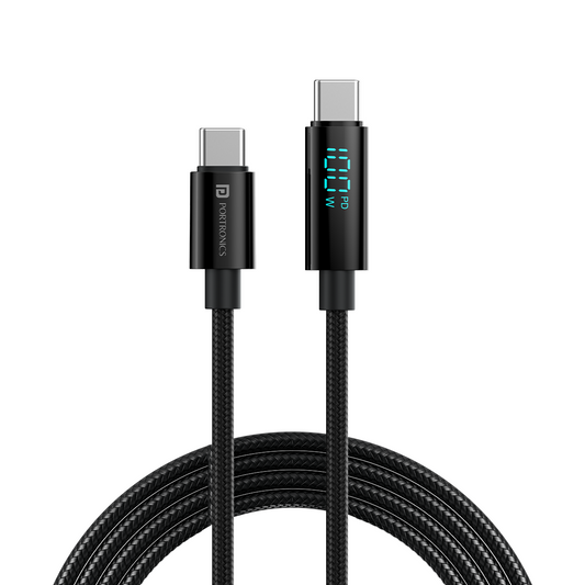 Portronics Konnect View 100 type c to type c pd fast charging cable- Black
