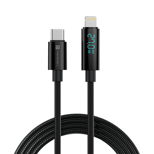 Black Portronics Konnect view 27w fast lighting charging cable