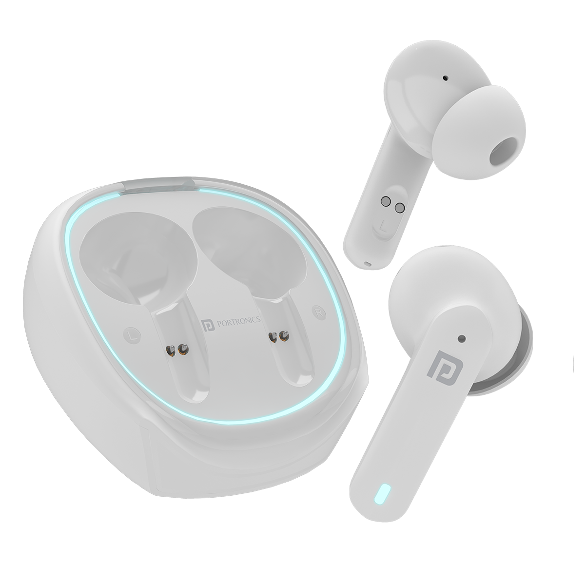 White Portronics Harmonics Twins s11 |wireless earbuds| best earbuds online at low price