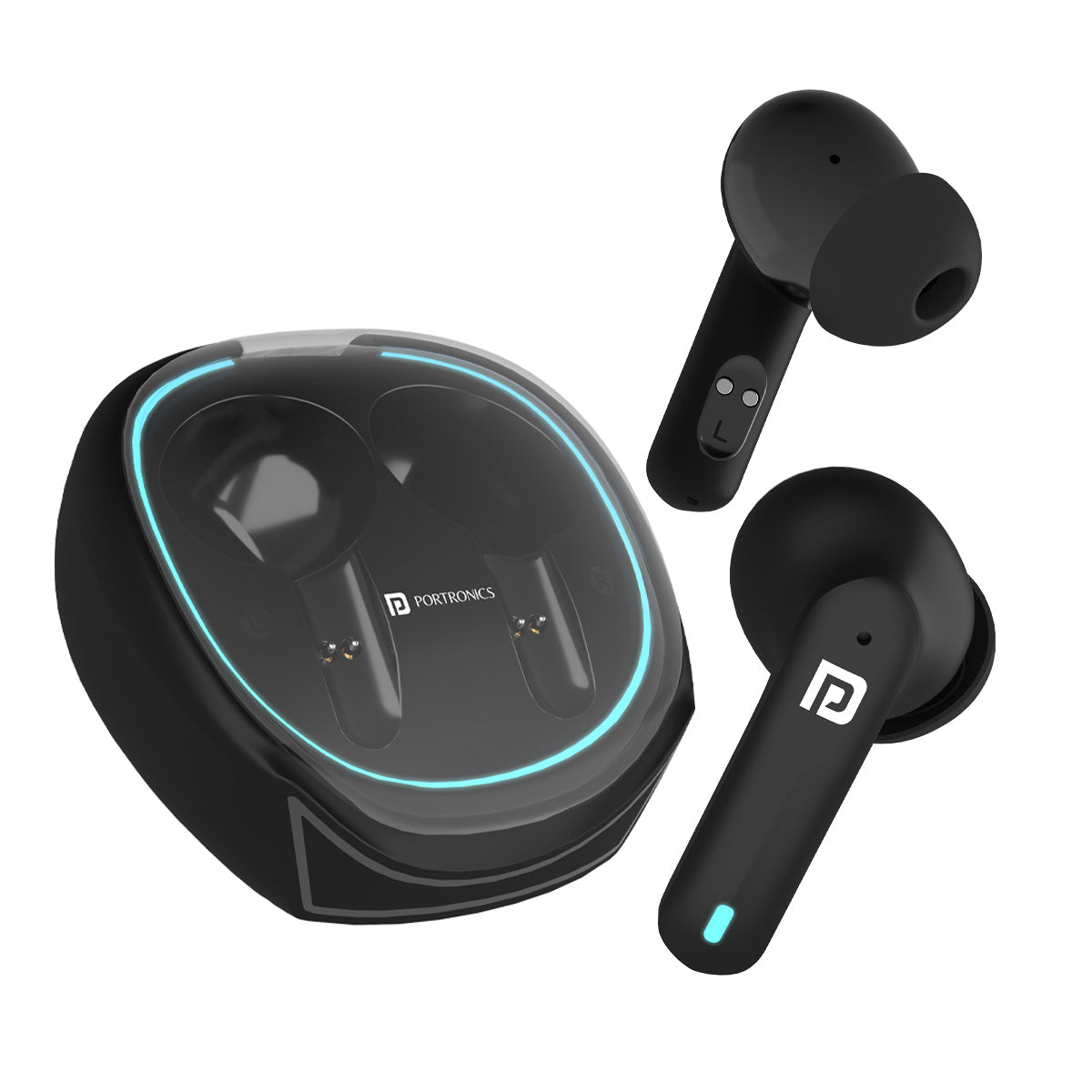 Black Portronics Harmonics Twins s11 wireless earbuds| best earbuds online with mic