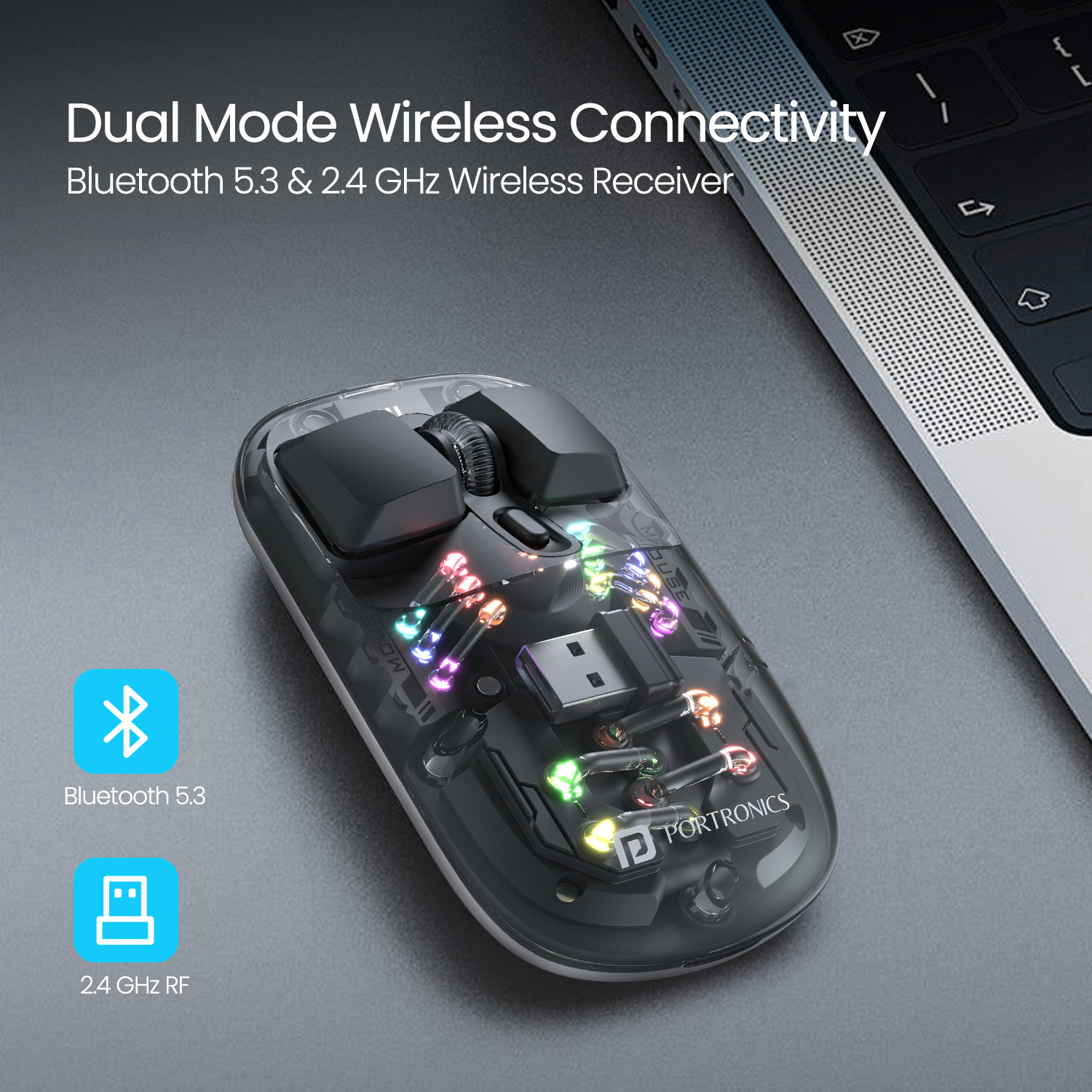 Portronics Toad 5 Wireless Mouse for Laptop & PC with Dual Connectivity Type C port Mouse  2.4 GHz and bluetooth 5.1| wireless mouse with multiple device connectivity| bluetooth mouse for laptop online