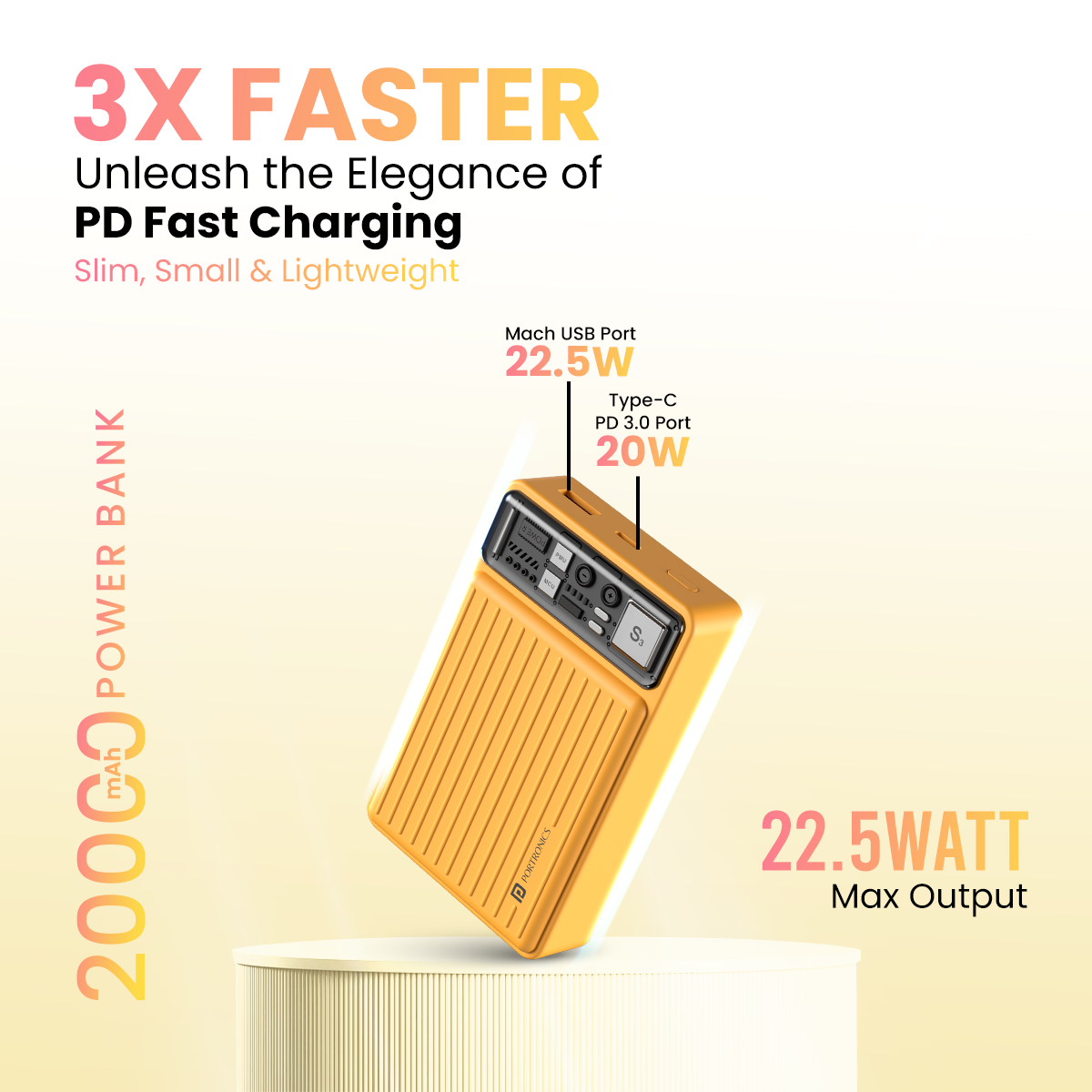 Luxcell mini 20k 20000mah powerbank charge device 3x faster| fast charging powerbank. Yellow