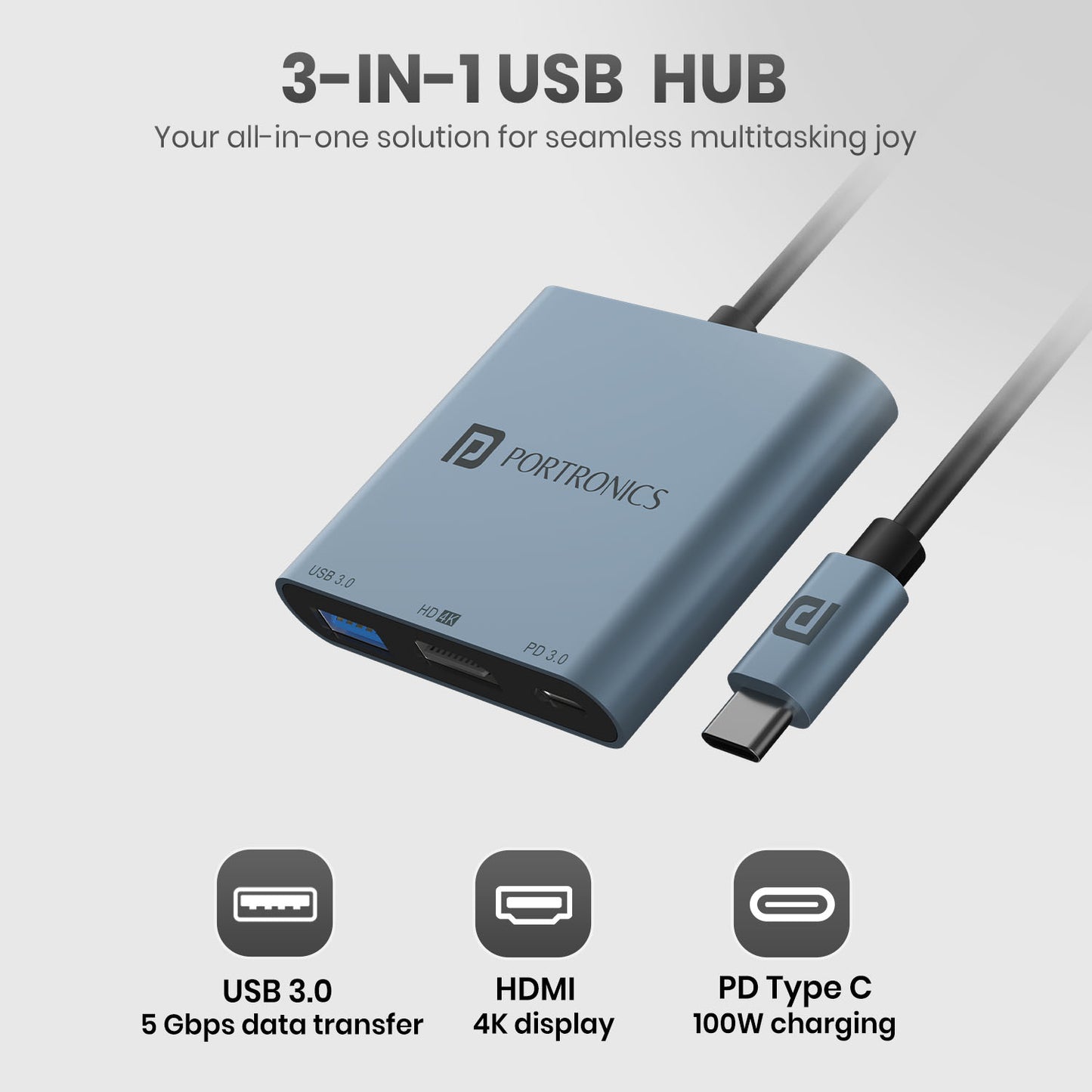 Blue Portronics C-Konnect Plus 3 in 1  usb hub for multitasking