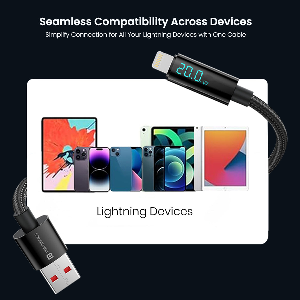 Black Portronics Konnect View - USB-A to 8 Pin Display Cable for Iphone